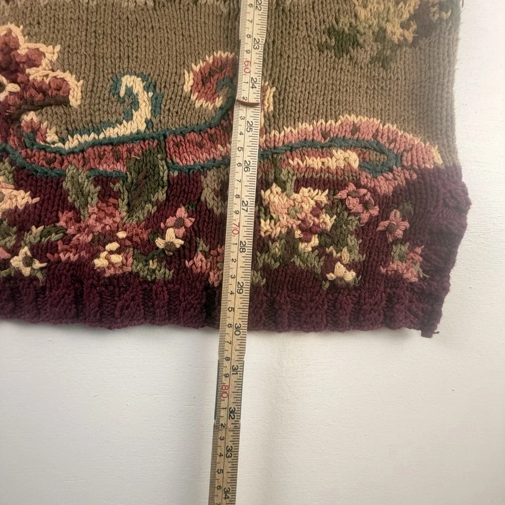 Vintage Country Mansion House Hand Knitted Floral Sweater Northern Isle Large - Picture 11 of 16